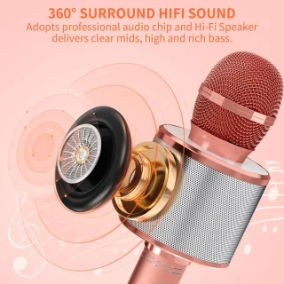 Belaidis rožinis karaokės mikrofonas, vaikų karaokės mikrofonas, „Bluetooth“ karaokės mikrofonas, belaidis mikrofonas vaikams, karaokės mikrofonas vaikams, rožinis mikrofonas karaokei 2