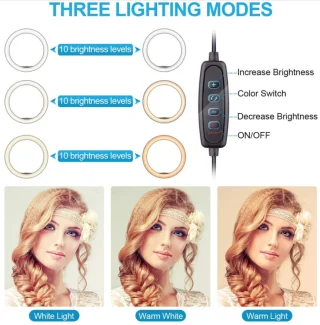 LED žiedinė lempa su trikoju 20 cm, žiedinė LED lemputė su mažu stovu, LED žiedas su stovu 2
