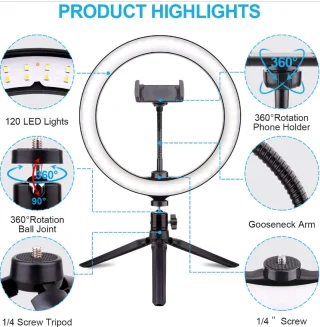 LED žiedinė lempa su trikoju 20 cm, žiedinė LED lemputė su mažu stovu, LED žiedas su stovu 6