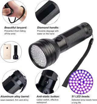 UV žibintuvėlis, 51 LED, ultravioletinis, UV lempa, ultravioletinis žibintuvėlis, UV LED žibintuvėlis 3