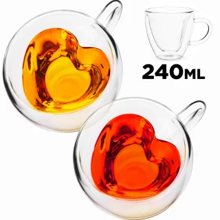 Širdies formos puodeliai, 240 ml, 2 vnt., širdelės formos puodeliai, širdies formos stikliniai puodeliai