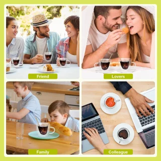 Širdies formos puodeliai, 240 ml, 2 vnt., širdelės formos puodeliai, širdies formos stikliniai puodeliai 6