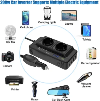Automobilinis maitinimo keitiklis, 200 W, 12V į 220V keitiklis, automobilinis įtampos keitiklis, automobilinis inverteris, 12V į 220V automobilinis inverteris 5