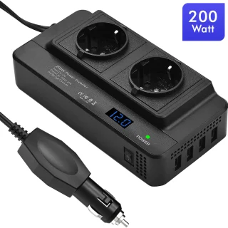 Automobilinis maitinimo keitiklis, 200 W, 12V į 220V keitiklis, automobilinis įtampos keitiklis, automobilinis inverteris, 12V į 220V automobilinis inverteris