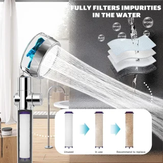 Dušo galva su turbina ir integruotu filtru, dušo antgalis su turbina ir filtru, dušo galvutė su turbina ir filtru 3