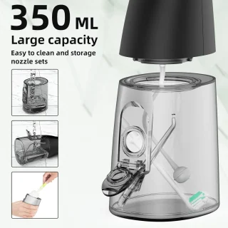 Vandens irigatorius dantims 350 ml, juodas irigatorius, įkraunamas dantų valiklis, burnos irigatorius, dantų siūlas vandeniu, dantų ploviklis vandens srove 2