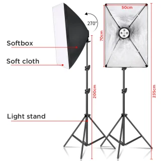 Softbox apšvietimo rinkinys 235 cm, softbox šviesa 2 vnt./komplektas, studijinis apšvietimo rinkinys, softboksų rinkinys, softbox lempos komplektas, studijinės šviesos rinkinys 5