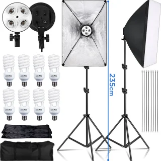 Softbox apšvietimo rinkinys 235 cm, softbox šviesa 2 vnt./komplektas, studijinis apšvietimo rinkinys, softboksų rinkinys, softbox lempos komplektas, studijinės šviesos rinkinys