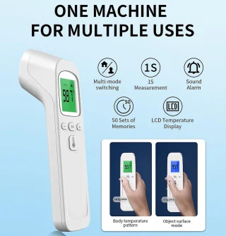 Infraraudonųjų spindulių termometras, belaidis termometras, bekontaktis kaktos termometras, baltas, infraraudonasis bekontaktis termometras, bekontaktis termometras kaktai, infraraudonųjų spindulių kaktos termometras 5