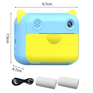 Momentinio spausdinimo kamera su ekranu ir spausdintuvu, vaikiška mėlyna kamera, momentinė kamera vaikams, fotoaparatas vaikams su ekranu, mėlynas vaikiškas fotoaparatas 4