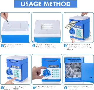 Seifas – taupyklė su PIN kodu, mėlyna, elektroninė taupyklė, pinigų dėžutė, pinigų seifas, elektroninis seifas, taupymo dėžutė 3