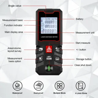 Lazerinis atstumo matuoklis 40 m, lazerinis nuotolio matuoklis, lazerinis atstumo matuoklis, lazerinis ruletė, lazerinis matuoklis, lazerinis matavimo prietaisas 6