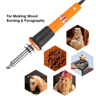 Pyrograph – medžio ir odos deginimo lituoklis, 5 antgaliai, medžio deginimo įrankis, odos deginimo įrankis, medžio ir odos dekoravimo lituoklis 5
