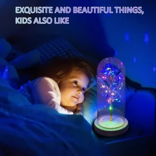LED rožės gėlė, rožė stiklo kupole, dekoratyvinė mėlyna rožė su šviesele, LED rožė stiklo gaubte, mėlyna rožė kupole, šviečianti rožė po gaubtu 4