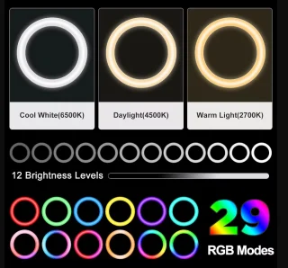 RGB žiedinė lempa su trikojį 192 cm stovu, telefono laikikliu, žiedinis šviestuvas su stovu, RGB žiedas su telefono laikikliu 2