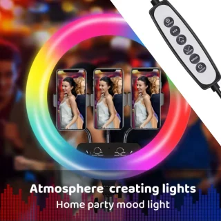 RGB žiedinė lempa su trikojį 192 cm stovu, telefono laikikliu, žiedinis šviestuvas su stovu, RGB žiedas su telefono laikikliu 4
