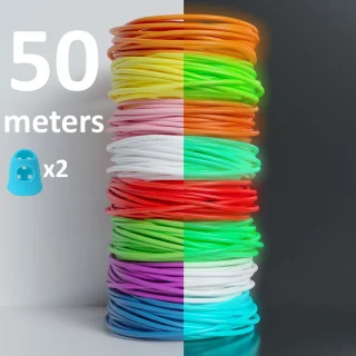 Švytintis PLA plastikas 3D rašikliui, 50 m, su piršto apsauga, 3D rašiklio plastikas, 3D rašiklio siūlas, 3D rašiklio gija, 3D piešimo rašiklio plastikas