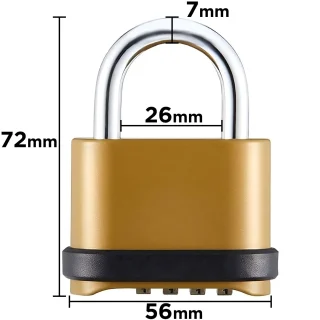 Spyna su kodu, metalinė, kombinuota pakabinama spyna, kodinė spyna, skaičių spyna, 56 mm