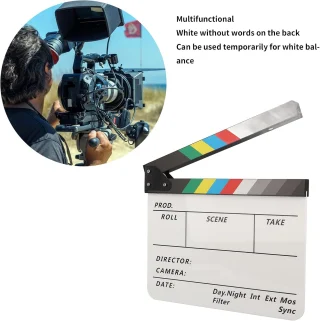 Akrilinė spalvota kino klapas baltas filmavimo šiferis 30x27 cm režisieriams, kino klapas, filmavimo lenta, kino lenta, klaketas 6