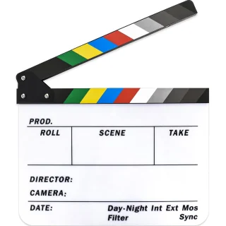 Akrilinė spalvota kino klapas baltas filmavimo šiferis 30x27 cm režisieriams, kino klapas, filmavimo lenta, kino lenta, klaketas