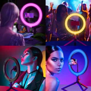 RGB žiedinė lempa 26 cm su telefono laikikliu, LED žiedas, žiedinė RGB lempa, žiedinė LED lempa, telefono laikiklio žiedinė lempa 5