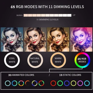 RGB žiedinė lempa 26 cm su telefono laikikliu, LED žiedas, žiedinė RGB lempa, žiedinė LED lempa, telefono laikiklio žiedinė lempa 2