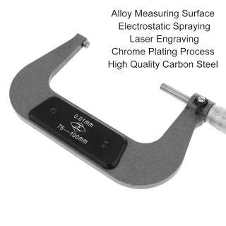 Aukšto tikslumo mechaninis mikrometras 75–100 mm su karbidine galvute ir priedų rinkiniu išoriniam skersmeniui matuoti, 0,01 mm raiška, mikrometras 75–100 mm, mechaninis mikrometras, išorinis mikrometras, precizinis mikrometras 6