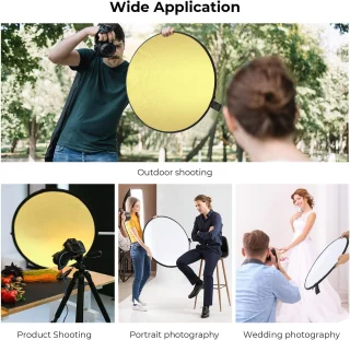 110 cm sulankstomas apvalus dvipusis fotografavimo šviesos reflektorius su auksine ir sidabrine pusėmis, nešiojamas fotografijos difuzorius, šviesos atšvaitas, fotografijos reflektorius, sulankstomas šviesos skydelis 4