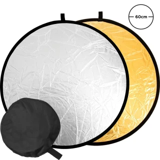 Nešiojamas 60 cm sulankstomas dvipusis fotografijos reflektorius su dėklu, auksinis ir sidabrinis atspindintis audinys studijos apšvietimui ir fotografavimui lauke, šviesos reflektorius, šviesos atšvaitas, fotografijos šviesos atšvaitas, fotoreflektorius