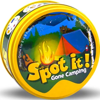 Nešiojamas „Spot It“ kortų žaidimas „Fun Gone Camping“ leidimas, 55 apvalios kortos, kelioninio dydžio šeimos vakarėlių žaidimas, stalo žaidimas, kortelių žaidimas, kelioninis žaidimas