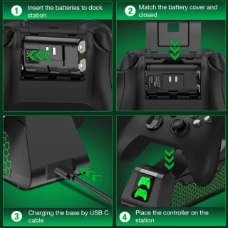 Xbox valdiklio įkroviklis su 2 baterijomis 1800 mAh, USB įkrovimo stotelė, įkrovimo dokas, valdiklio kroviklis, pultelio įkroviklis, pultelio įkrovimo stotelė 4