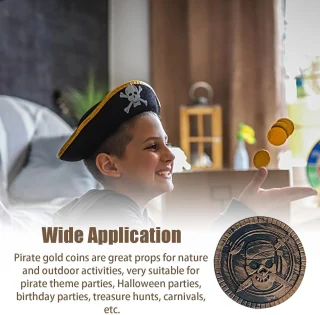 40 vnt. didelių piratų monetų rinkinys vaikams ir suaugusiems – puikiai tinka žaidimams vakarėliuose, užduotims, dekoracijoms, lobių paieškoms, auksinės monetos, piratų pinigai, žaidimų monetos 2