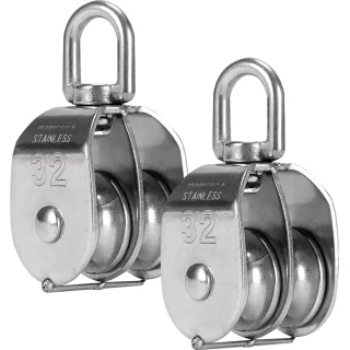 Dvigubas skriemulys 32 mm, 250 kg apkrova, dvigubas ritininis skriemulys, 32 mm dvigubas blokas, dvigubas 32 mm skriemulys, skriemulys su dviem ratukais