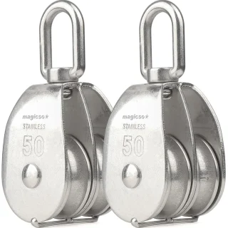Dvigubas skriemulys 50 mm, 400 kg keliamoji galia, dvigubas blokas, dvigubas ritininis skriemulys, dviejų ratukų skriemulys
