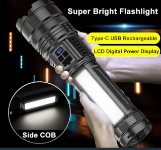 Įkraunamas LED žibintuvėlis, didelis (27 cm) 15000 liumenų, itin ilgo veikimo, prožektorius, rankinis žibintas, LED šviesos žibintuvėlis 2