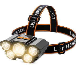 5 LED įkraunamas žibintai ant galvos, LED prožektorius ant galvos, galvos žibintas, galvos prožektorius