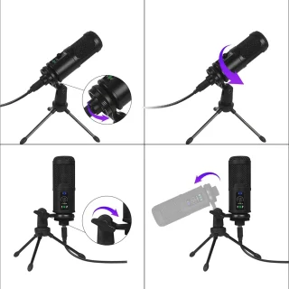 Aukštos kokybės USB kondensatorinis mikrofono rinkinys su trikojo stovu, USB mikrofonas, kondensatorinis mikrofonas, mikrofonas su stovu, mikrofono komplektas 5
