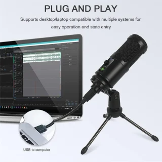 Aukštos kokybės USB kondensatorinis mikrofono rinkinys su trikojo stovu, USB mikrofonas, kondensatorinis mikrofonas, mikrofonas su stovu, mikrofono komplektas 3