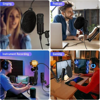 USB Type-C mikrofono rinkinys su konsoliniu stovu, pop filtru, USB C mikrofonas, mikrofono komplektas su laikikliu, mikrofono stovas su pop filtru 5