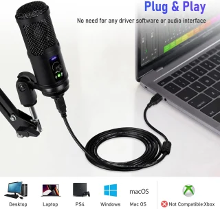 USB Type-C mikrofono rinkinys su konsoliniu stovu, pop filtru, USB C mikrofonas, mikrofono komplektas su laikikliu, mikrofono stovas su pop filtru 4