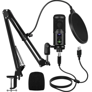 USB Type-C mikrofono rinkinys su konsoliniu stovu, pop filtru, USB C mikrofonas, mikrofono komplektas su laikikliu, mikrofono stovas su pop filtru