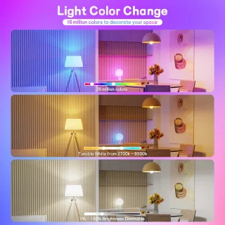 Išmani RGB lemputė su nuotolinio valdymo pulteliu E27 10W, išmanioji spalvota lemputė, RGB LED lemputė su pulteliu, nuotoliniu būdu valdoma lemputė E27 3