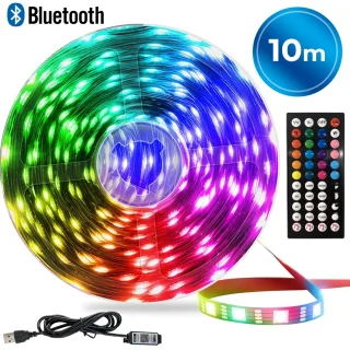 10 m RGB LED juostelė su „Bluetooth“ ir pulteliu, LED juosta su nuotoliniu valdymu, spalvota LED lemputių juostelė