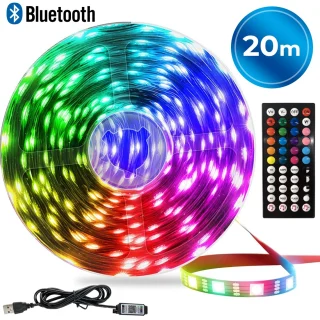 20 m RGB LED juosta 12 LED/m su „Bluetooth“ ir 44 mygtukų pulteliu, LED lemputės juosta, šviesos juosta, RGB juostelė, LED šviesos juostelė