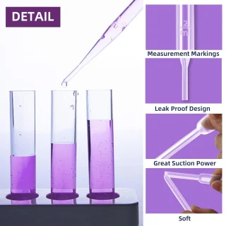 Pipetė, 50 vnt. rinkinys, 2 ml, 144 mm, laboratoriniai įrankiai, mokslinis matavimo įrankis, lašelinė pipetė, matavimo pipetė, skysčių pipetė 2