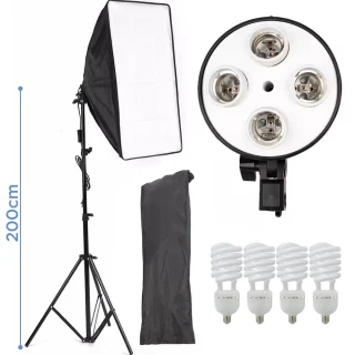 Softbox 235 cm, 4 lemputės, 45 W 5500K, softbox apšvietimo komplektas, šviesdėžė, šviesos dėžė, apšvietimo rinkinys su softbox