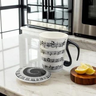 Puodelis su natos piešiniu, 270 ml, keraminis kavos puodelis, arbatos puodelis, muzikinių natų puodelis, keraminis puodelis su natomis 5