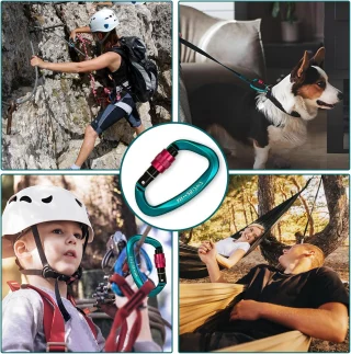 Karabinas, skirtas laipiojimui ir žygiams, 5 vnt., karabino kabliukas, karabino žiedas, karabinas su užraktu 4