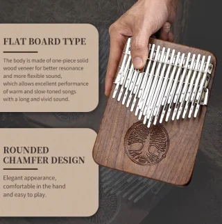 34 klavišų kalimbos rinkinys su A+C tonacijomis, iš juodmedžio medienos korpusu ir derinimo plaktukais, kalimba, nykščių pianinas, pirštų pianinas 2