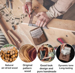 34 klavišų kalimbos rinkinys su A+C tonacijomis, iš juodmedžio medienos korpusu ir derinimo plaktukais, kalimba, nykščių pianinas, pirštų pianinas 3